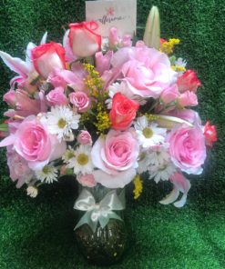 Bouquet 30 rosas florero de vidrio